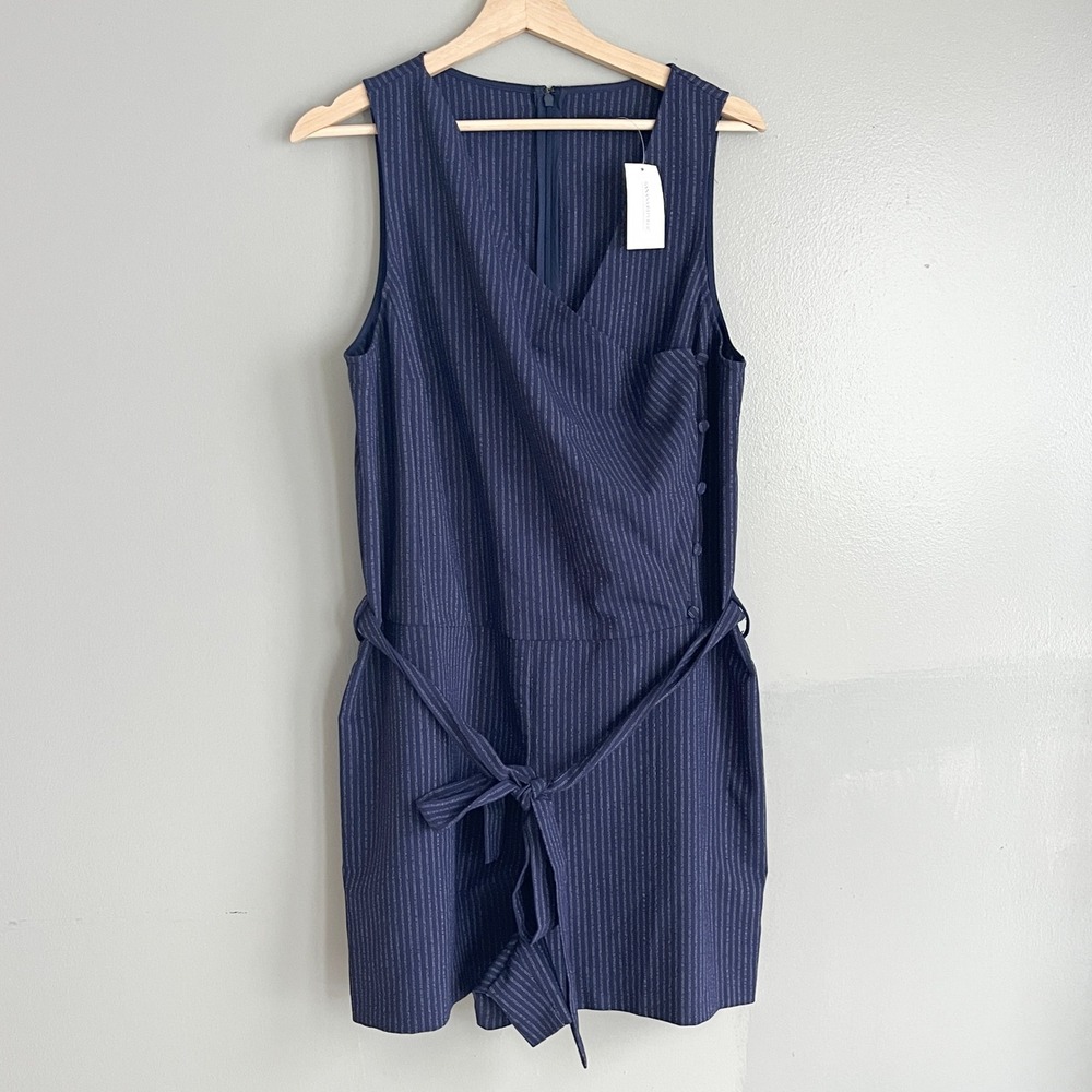 Banana Republic Side Button Wrap Romper Womens 14 Career Nautical Preppy NWT